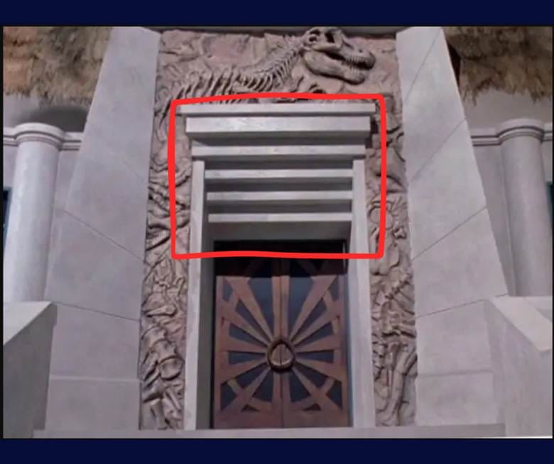 The same close-up image of the entryway, used above, with the lintel outlined in red.