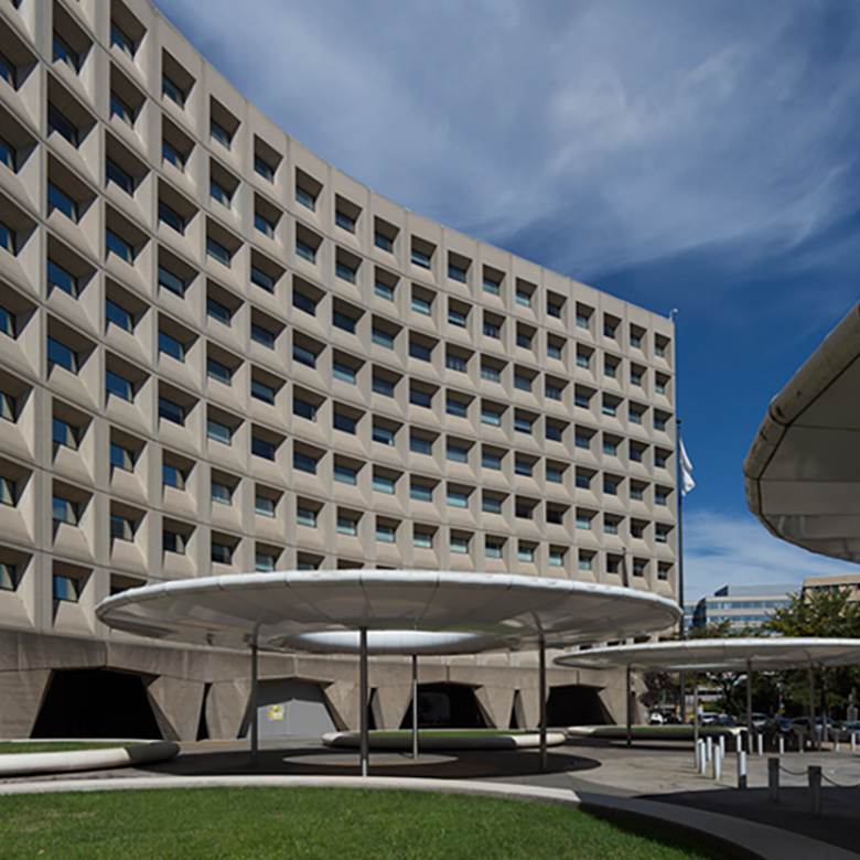 Robert C. Weaver Federal Building, Washington, DC, is an example of Mid-Century Modern style architecture. The image is from the GSA website.