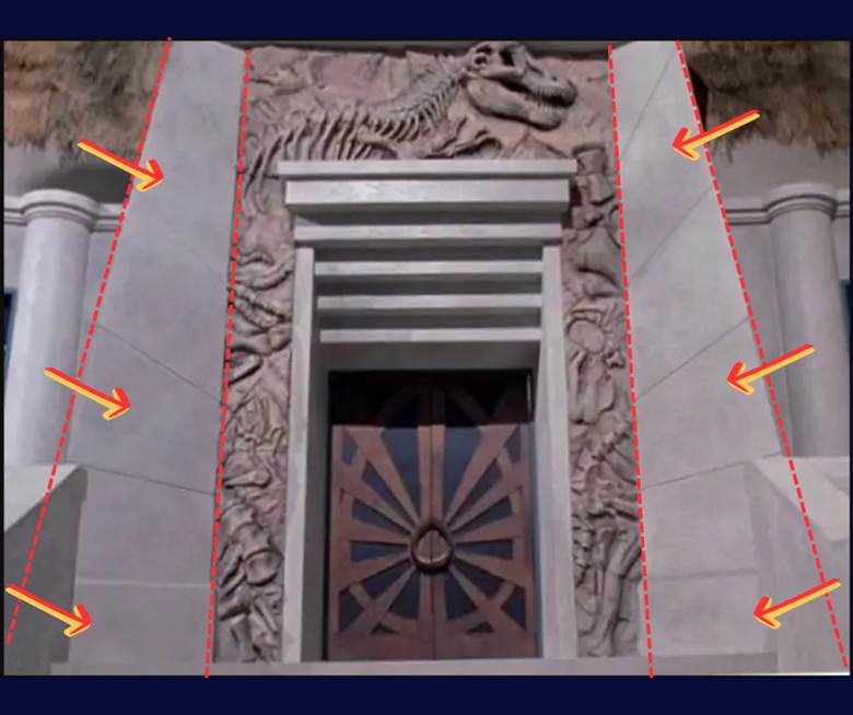 An image calling out the trapezoidal shape of the buttresses.